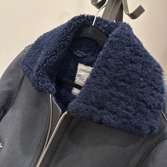 Zadig & Voltaire "Kafe” Shearling Leather Jacket Coat - Picture 5 of 14